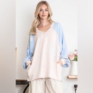 Bluevelvet Pastel Floral Patchwork Long Sleeve Top